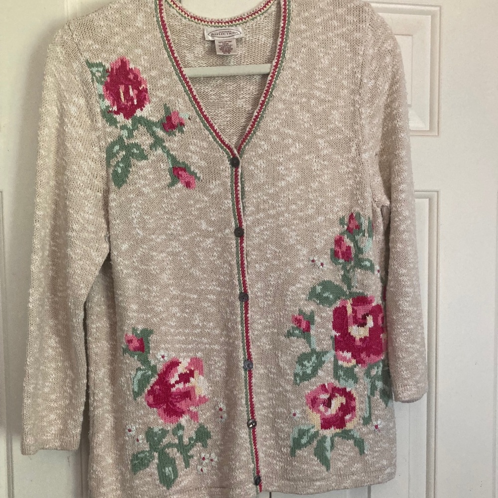 Women's Vintage Northern Reflections Rose Cardigan Button-Up Sweater Size M